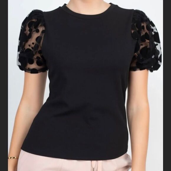 Polka dot sleeve top black - Picture 1 of 7